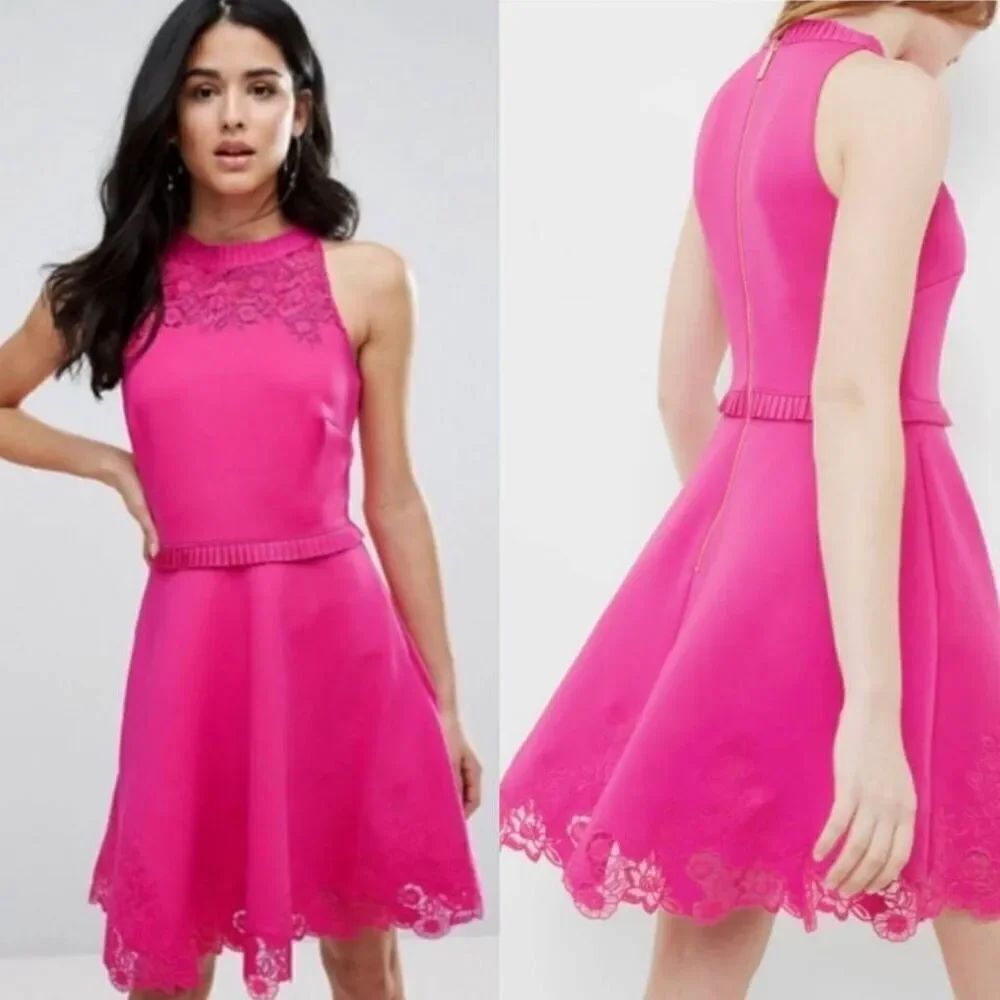 Ted Baker Zaffron Embroidered Pink Dress Size 1 (US 4)